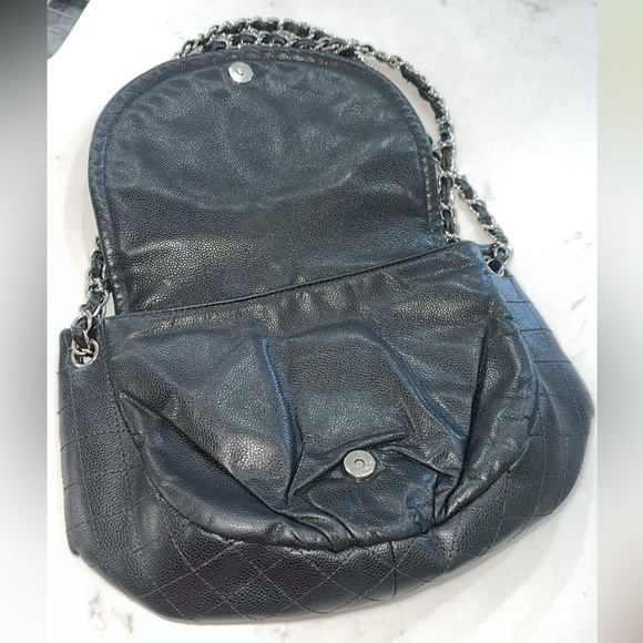 Preowned Authentic Chanel Black Caviar Leather, Pleated Half Moon Flap Bag - Picture 8 of 16